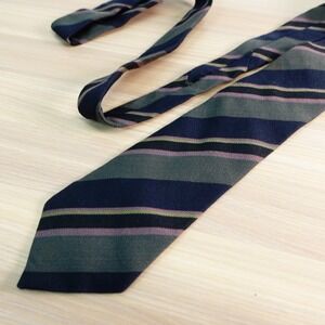 Vintage Herringbone Wool Silk Neck Tie Men Blue Gray Regimental Stripe MACKENZIE